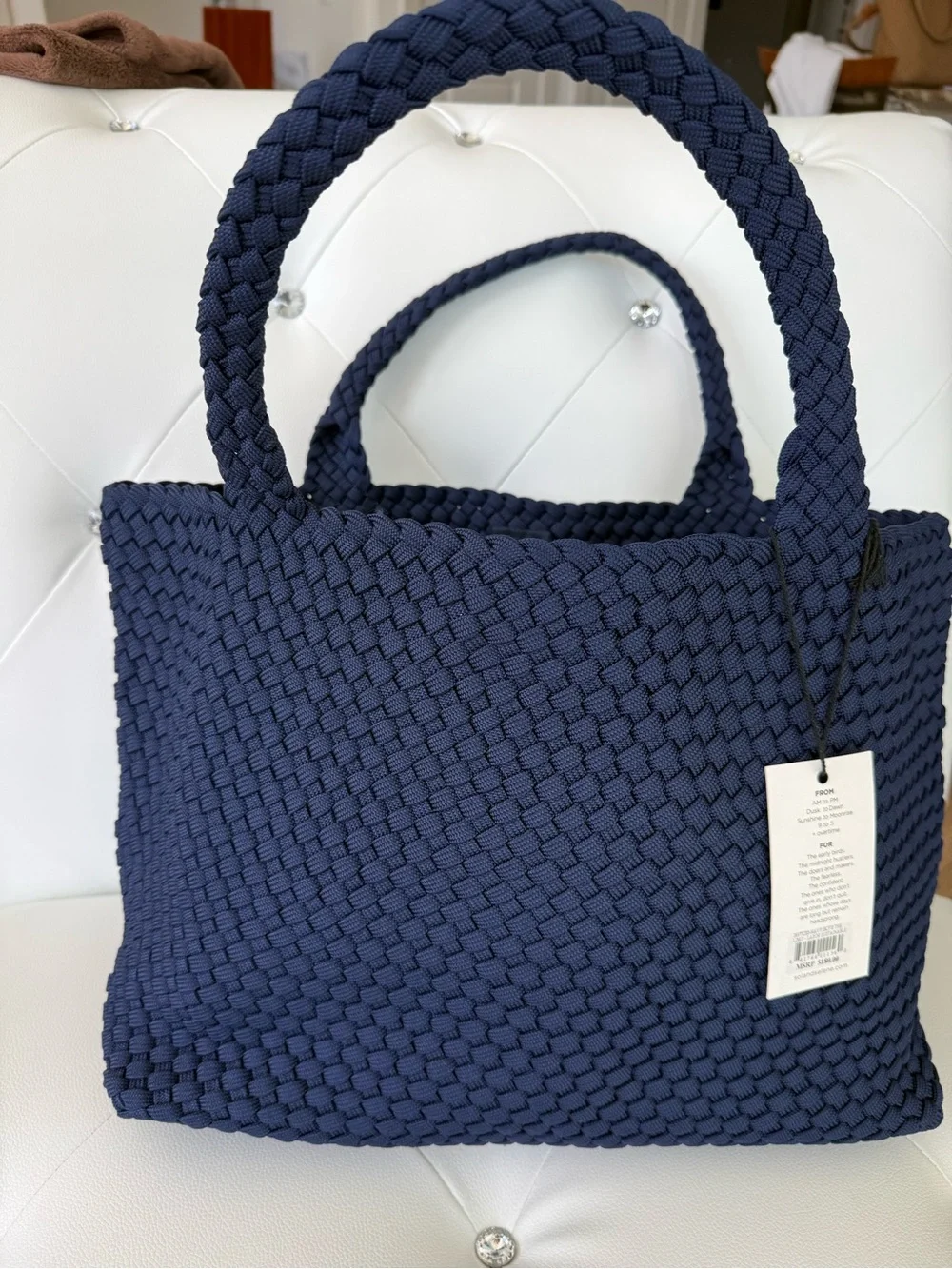 Braided Tote Bag in Navy Blue - Picture 2 of 7
